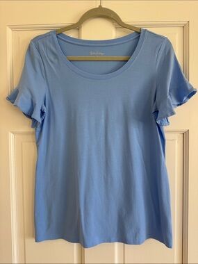 Lilly Pulitzer Light Blue Ruffle Sleeve Scoop Neck Tee